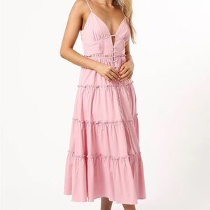 Petal & Pup - Storia Midi Dress in Pale Pink Womens Size Small Button Front